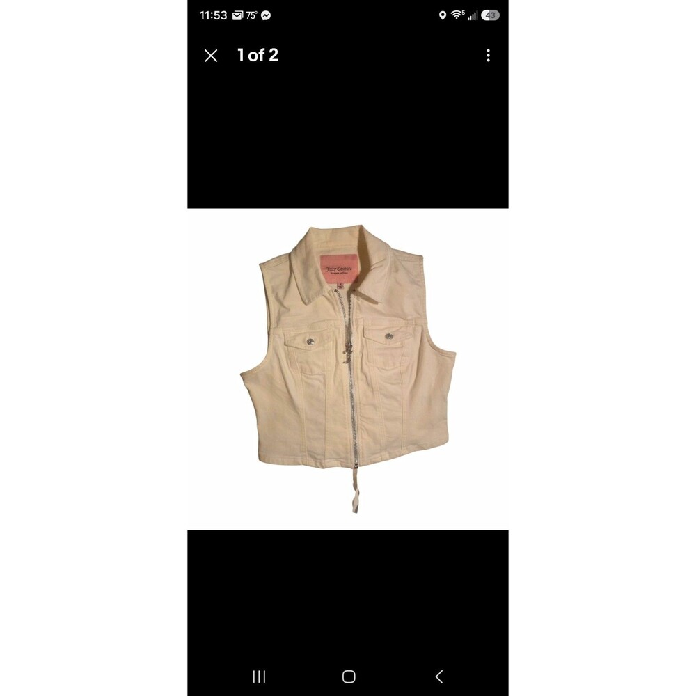 Juicy Couture White Cropped Zip Up Vest